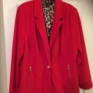 Red rayon leopard lined blazer