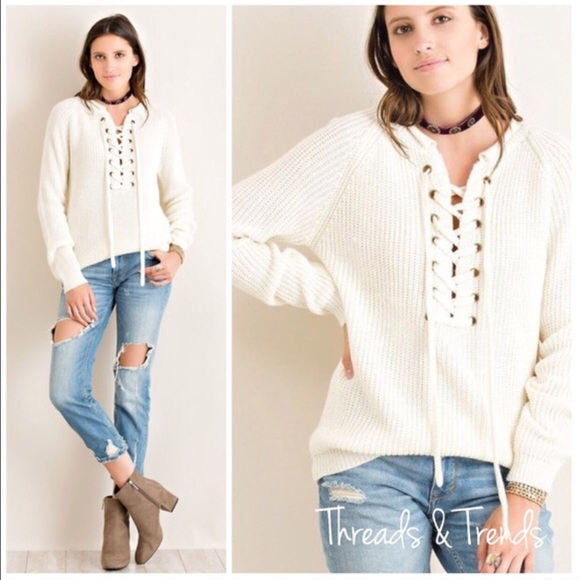 Sweaters - SOLD OUT Snow White Lace Up Sweater