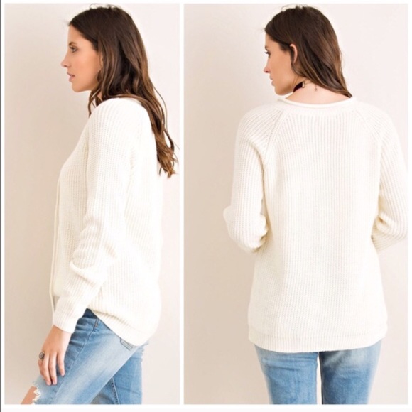 SOLD OUT Snow White Lace Up Sweater - Picture 2 of 4