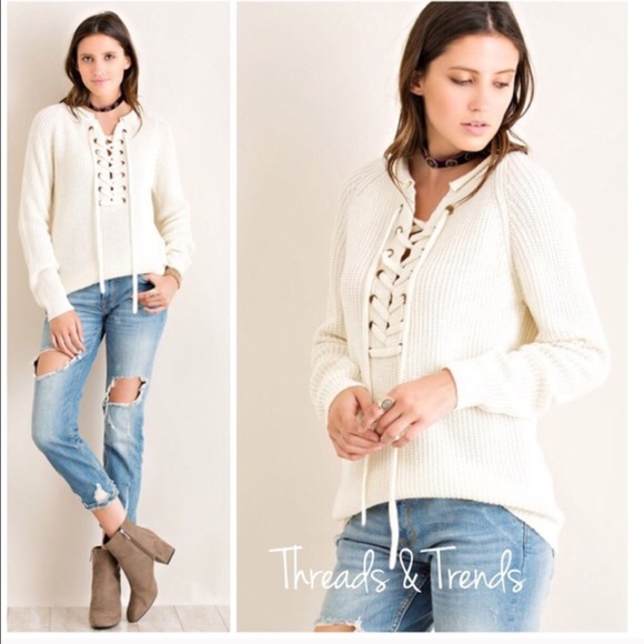 SOLD OUT Snow White Lace Up Sweater - Picture 3 of 4