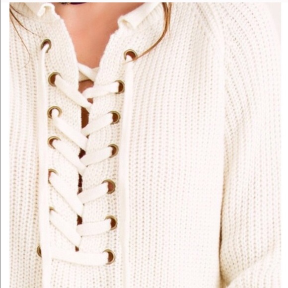 SOLD OUT Snow White Lace Up Sweater - Picture 4 of 4