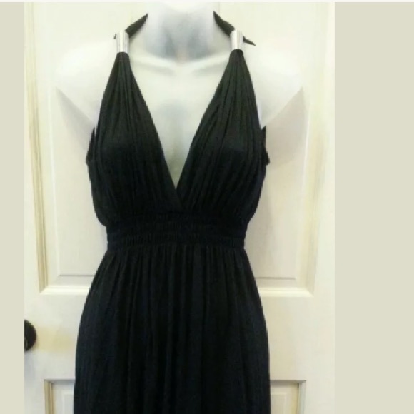 Halter style empire waist dress with metal accent