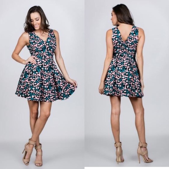 NWT Pink and Teal Leopard A Line Dress