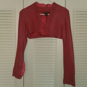 Arden B 100% Leather red crop Ruffles jacket