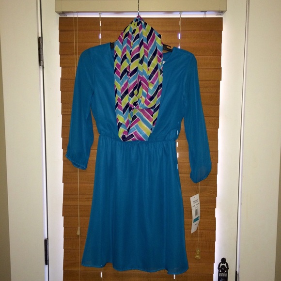 NWT turquoise girls dress with scarf!