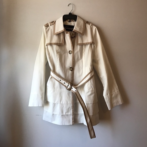 White with Tan Trim GUESS Trench Coat