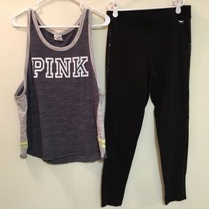 VS PINK tank and sequin legging outfit