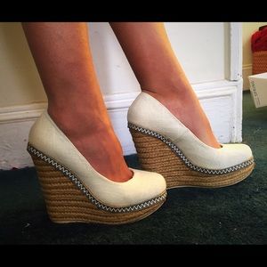 Cream Canvas Wedges