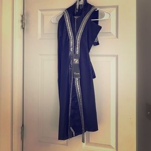 Dark blue mini sleeveless dress w sparkly silver