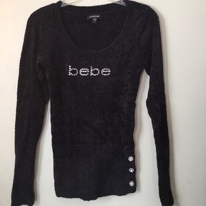 Bebe black sweater with Swarovski  Crystal logo