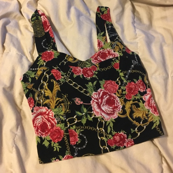Rose and gold chain print tank top crop top - Picture 1 of 2