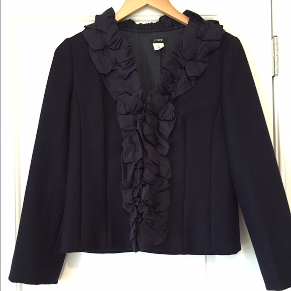 J.Crew navy wool jacket with ruffle trim - Picture 1 of 4