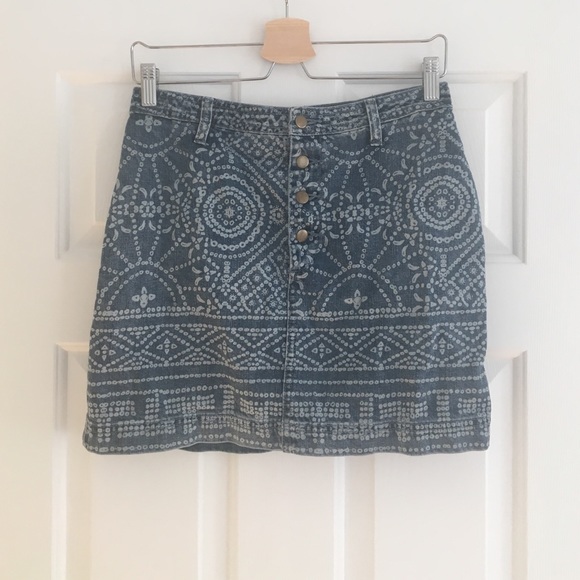 MOVING SALE Free People Printed Denim Mini Skirt