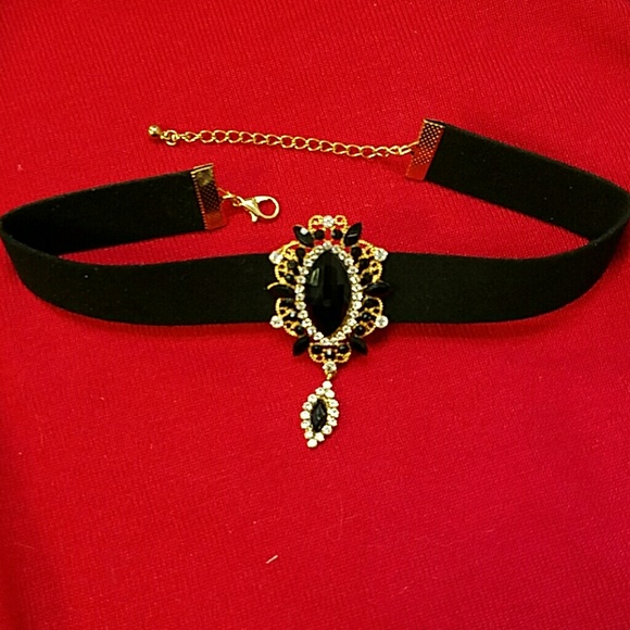 Elegant Choker Rhinestones diamond/ Black Velvet