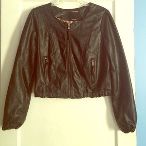 Collarless Leather Jacket