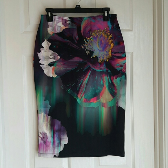 Black and floral pencil skirt