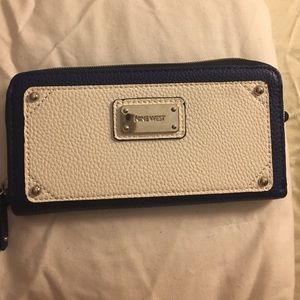 Nine West Blue and White Wallet with Zipper