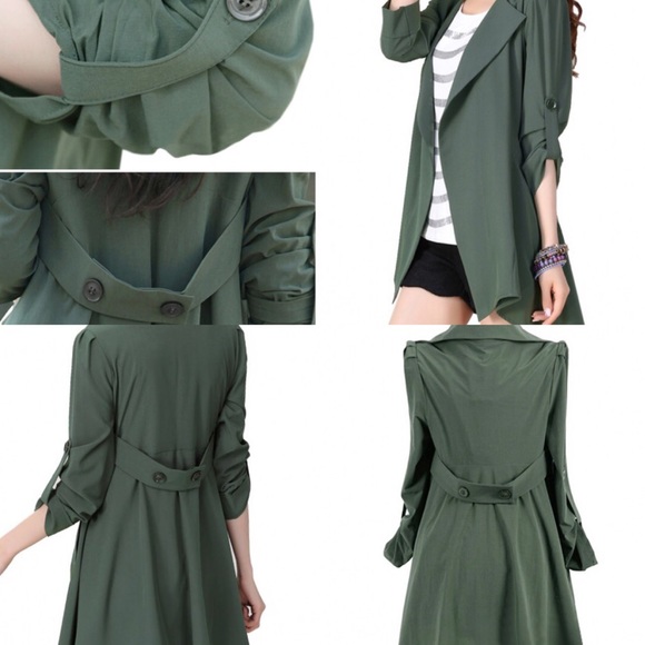 🎉HP 2/8🎉 Stylish Casual Trench Coat Green - Picture 3 of 3