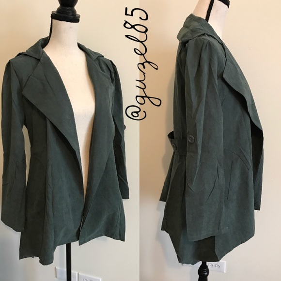 🎉HP 2/8🎉 Stylish Casual Trench Coat Green - Picture 2 of 3