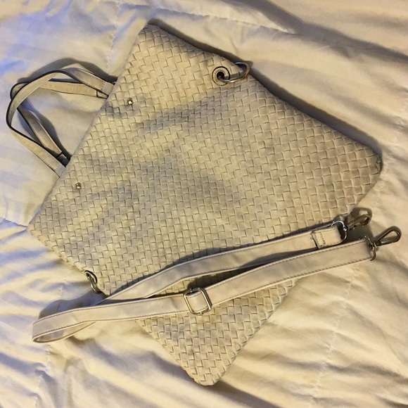 White leather lattice large purse
