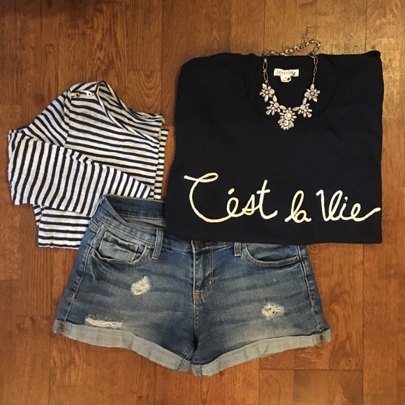 Lariche Sweaters - Adorable 'C'est la Vie' Navy Blue Sweater ❤️