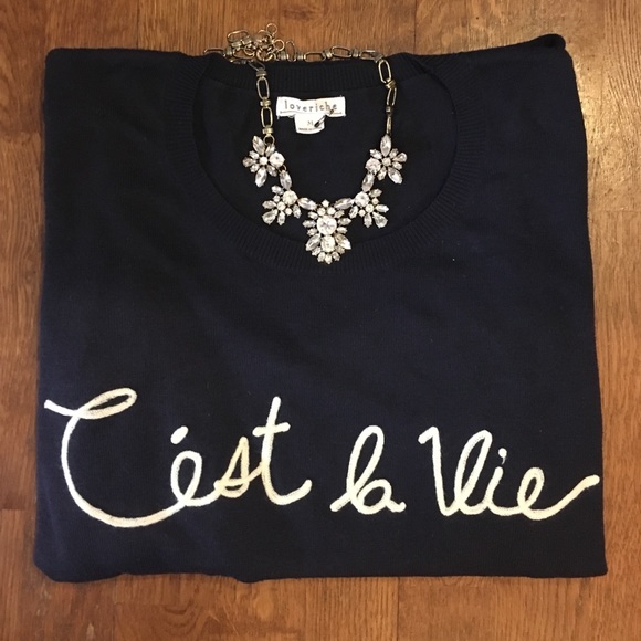Adorable 'C'est la Vie' Navy Blue Sweater ❤️ - Picture 2 of 5