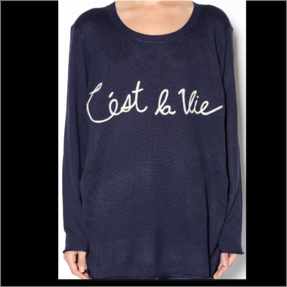 Adorable 'C'est la Vie' Navy Blue Sweater ❤️ - Picture 3 of 5