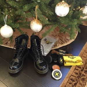 Dr Martin's boots with cleaning care kit.