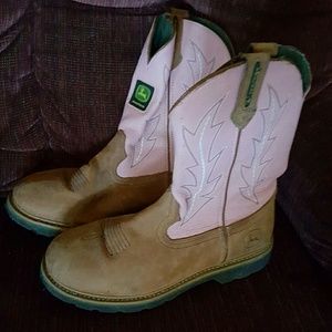 Womens pink top John deers cowgirl boots