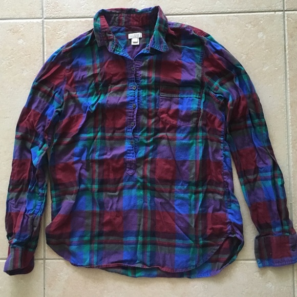J Cre Multi-Colored Flannel 1/2 button down