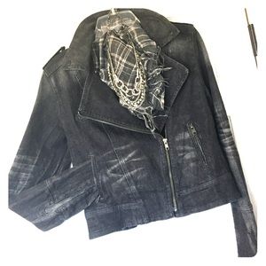 Jessica Simpson moto black whiskered jean jacket