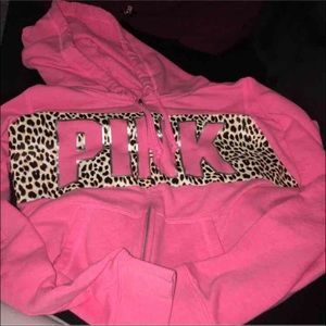 Leopard pink zip up hoodie