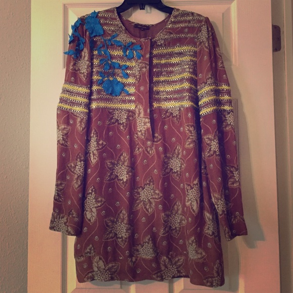 Vineet Bahl tunic and LuLaRoe feather Carly dress