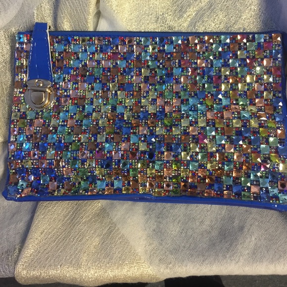 Blue studded clutch
