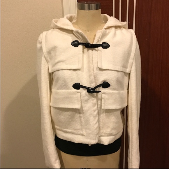 Ivory Double Breasted Toggle Jacket w Hood - Picture 1 of 4