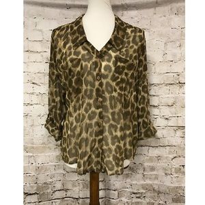 Free People Sheer Cheetah Animal Print Blouse Sz M