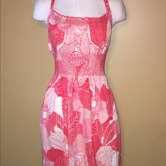 Coral and cream cotton dress
