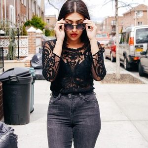 Express Embroidered sheer shirt