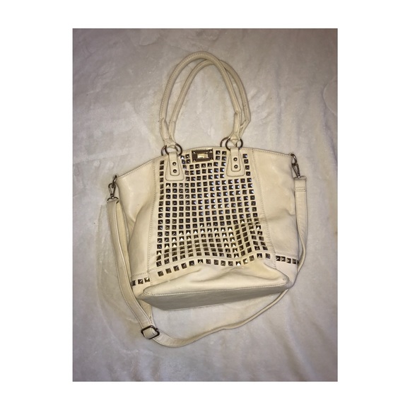 Large MMS ivory faux leather bag