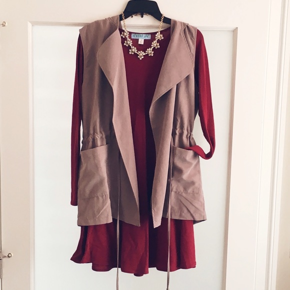 Camel colored vest with hood