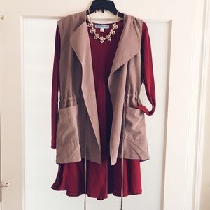 Camel colored vest with hood