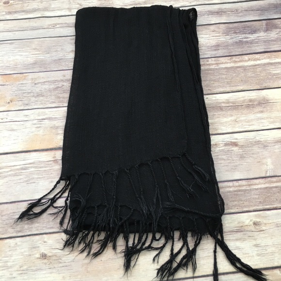 Accessories - 🌿 Black Linen Scarf 60" Long Fringe Lightweight