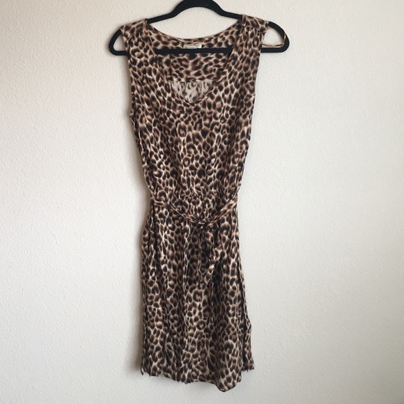 Sleeveless Tie-Waist Leopard-Print Midi Dress - S