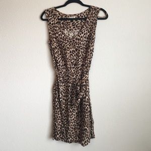 Sleeveless Tie-Waist Leopard-Print Midi Dress - S