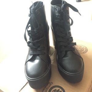 Forever 21 platform heel lace up boots
