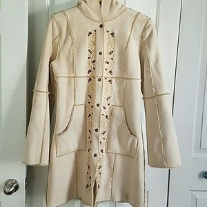 DONATED Bebe Embroidered Suede Coat
