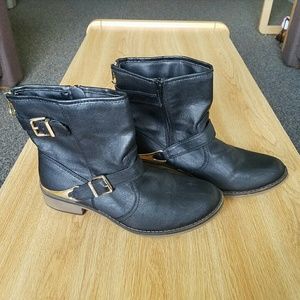Faux leather ankle boots.