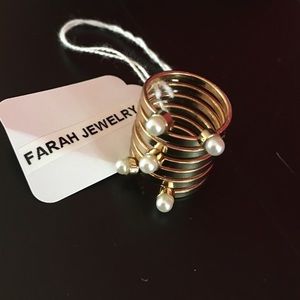 Gold and pearl fashion cuff/stacked ring