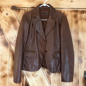 Tahari brown leather blazer style jacket
