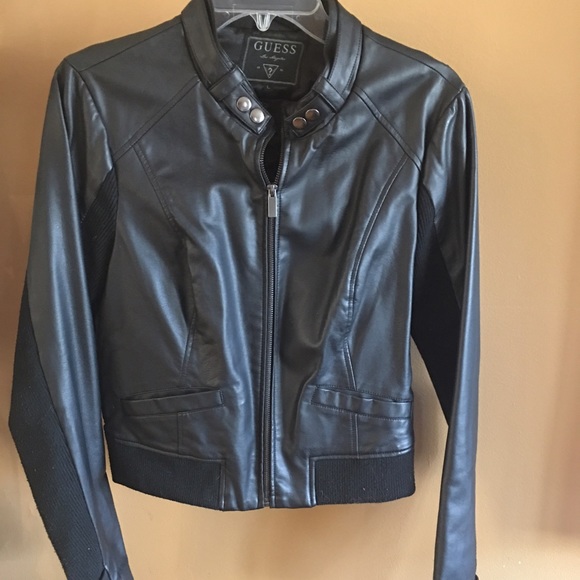 Guess Jackets & Blazers - Guess faux leather jacket with sweater sleeve